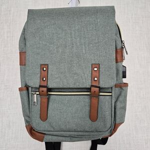 UGRACE Vintage Look w USB Charging Port Water Resistant Laptop Backpack Green